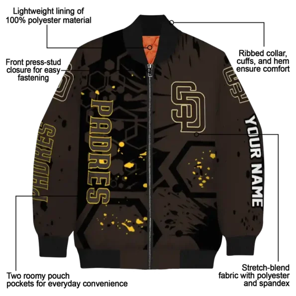 custom san diego padres hexagon cluster brown black bomber jacket new arrival
