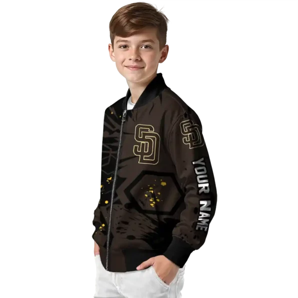 custom san diego padres hexagon cluster brown black bomber jacket trendy