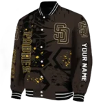 custom san diego padres hexagon cluster brown black varsity jacket best selling