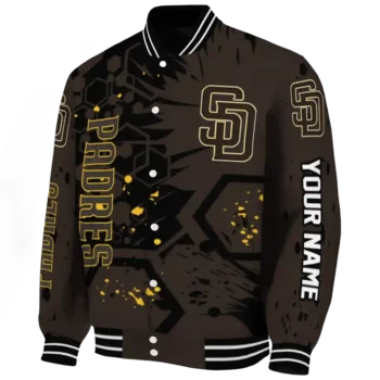 custom san diego padres hexagon cluster brown black varsity jacket best selling