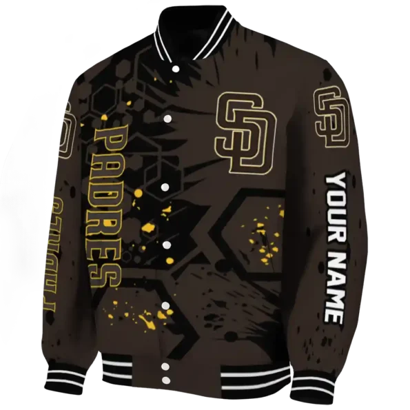 custom san diego padres hexagon cluster brown black varsity jacket best selling