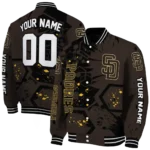 custom san diego padres hexagon cluster brown black varsity jacket best selling
