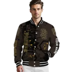 custom san diego padres hexagon cluster brown black varsity jacket best selling