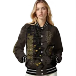 custom san diego padres hexagon cluster brown black varsity jacket best selling