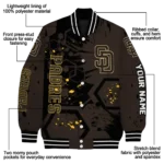 custom san diego padres hexagon cluster brown black varsity jacket best selling