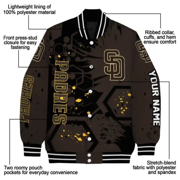 custom san diego padres hexagon cluster brown black varsity jacket new arrival