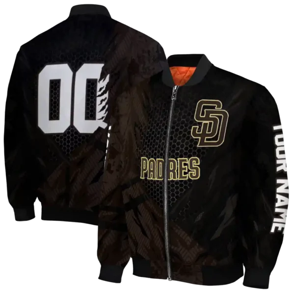 custom san diego padres hexagon mesh brown black bomber jacket fashion forward