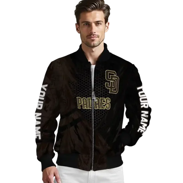 custom san diego padres hexagon mesh brown black bomber jacket high quality