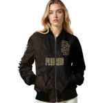 custom san diego padres hexagon mesh brown black bomber jacket best selling