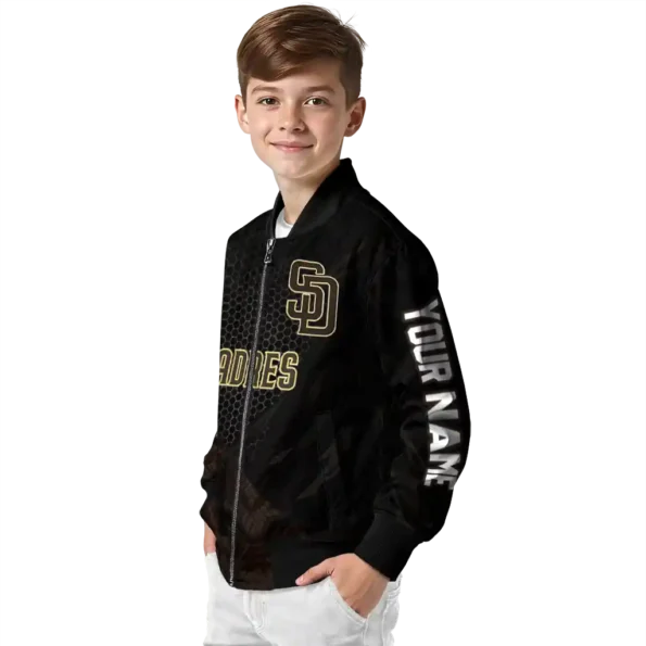 custom san diego padres hexagon mesh brown black bomber jacket trendy