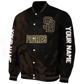custom san diego padres hexagon mesh brown black varsity jacket best selling