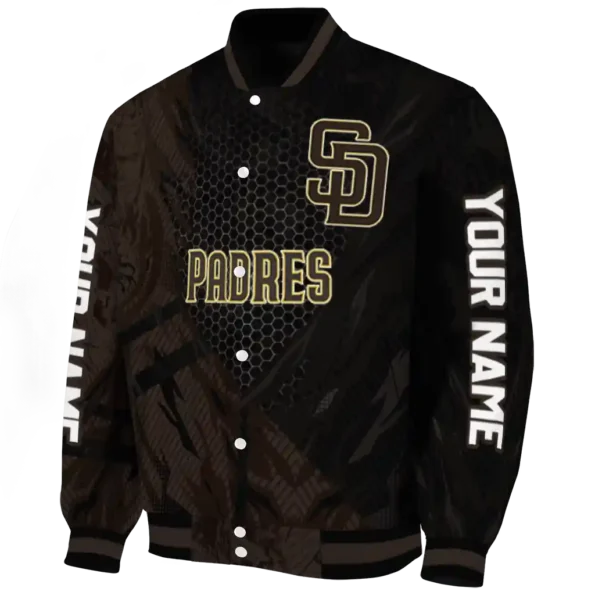 custom san diego padres hexagon mesh brown black varsity jacket best selling