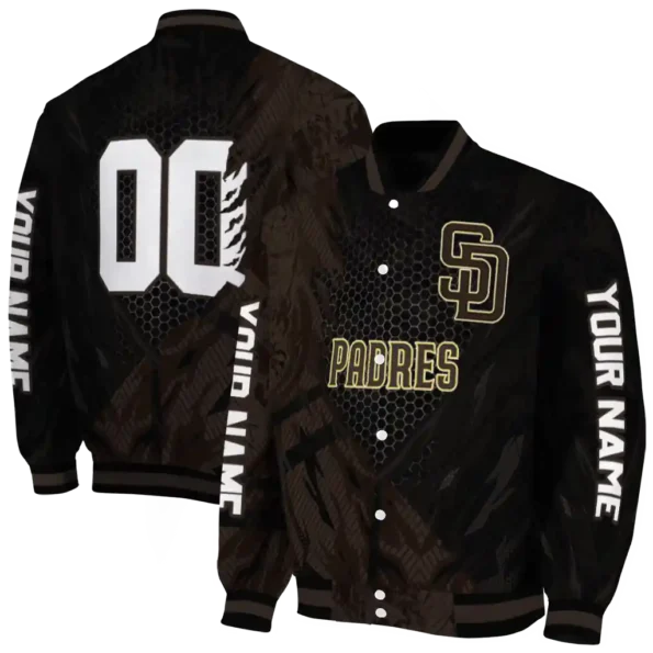 custom san diego padres hexagon mesh brown black varsity jacket fashion forward