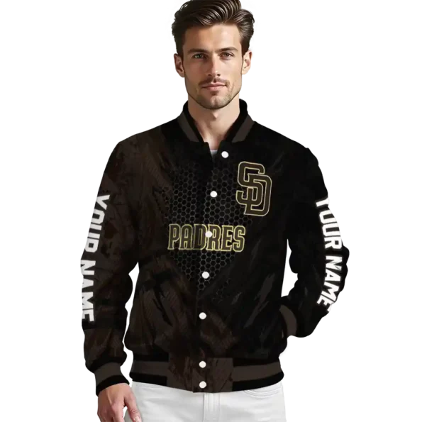 custom san diego padres hexagon mesh brown black varsity jacket high quality