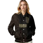 custom san diego padres hexagon mesh brown black varsity jacket best selling
