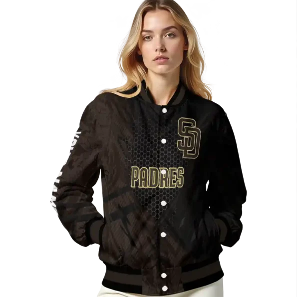 custom san diego padres hexagon mesh brown black varsity jacket latest model