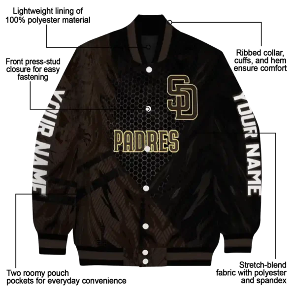 custom san diego padres hexagon mesh brown black varsity jacket new arrival