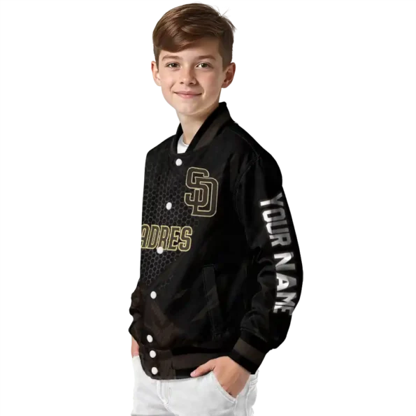 custom san diego padres hexagon mesh brown black varsity jacket trendy