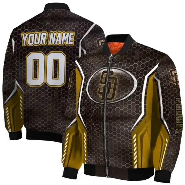 custom san diego padres power plate brown bomber jacket fashion forward