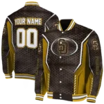custom san diego padres power plate brown varsity jacket best selling