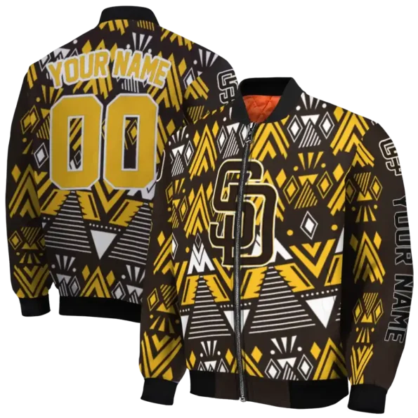 custom san diego padres pyramid shapes brown bomber jacket fashion forward