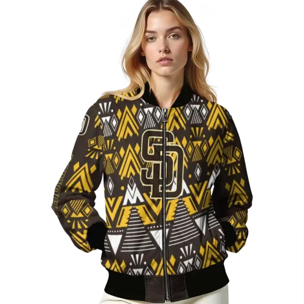 custom san diego padres pyramid shapes brown bomber jacket latest model