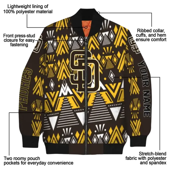 custom san diego padres pyramid shapes brown bomber jacket new arrival