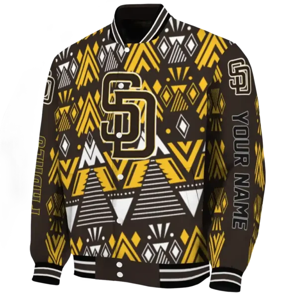 custom san diego padres pyramid shapes brown varsity jacket best selling