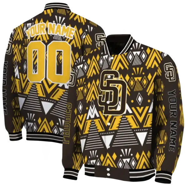 custom san diego padres pyramid shapes brown varsity jacket fashion forward