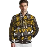 custom san diego padres pyramid shapes brown varsity jacket best selling