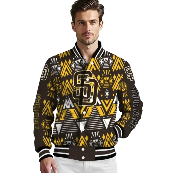 custom san diego padres pyramid shapes brown varsity jacket high quality