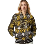 custom san diego padres pyramid shapes brown varsity jacket best selling