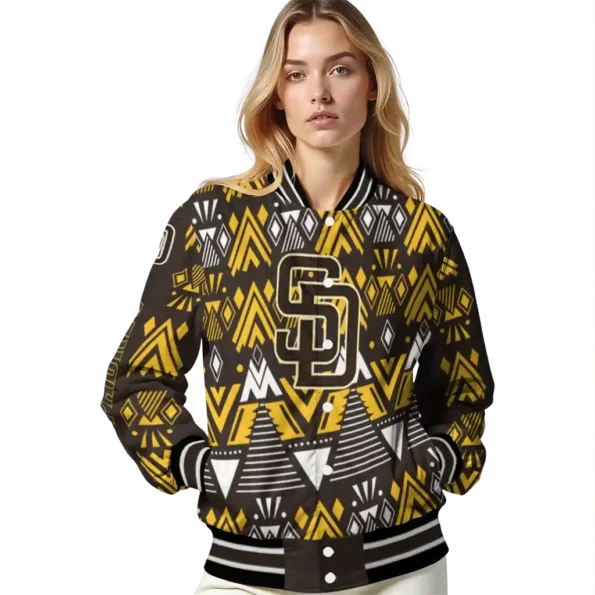 custom san diego padres pyramid shapes brown varsity jacket latest model
