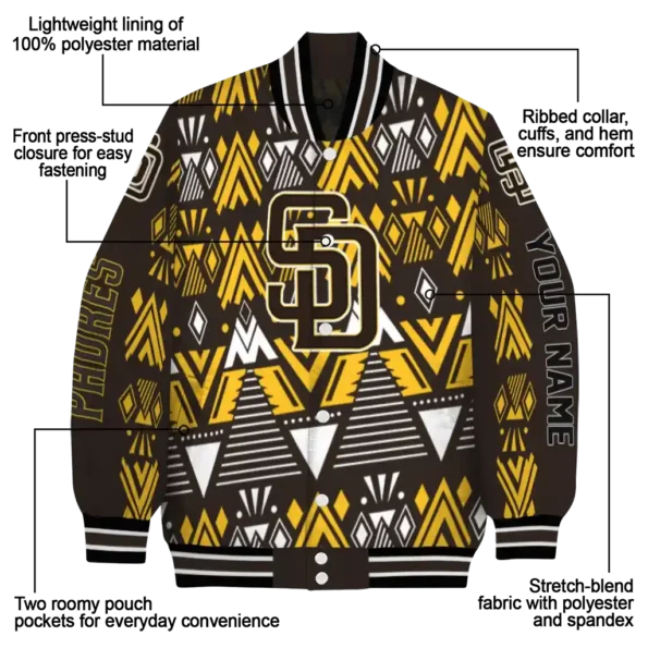 custom san diego padres pyramid shapes brown varsity jacket new arrival
