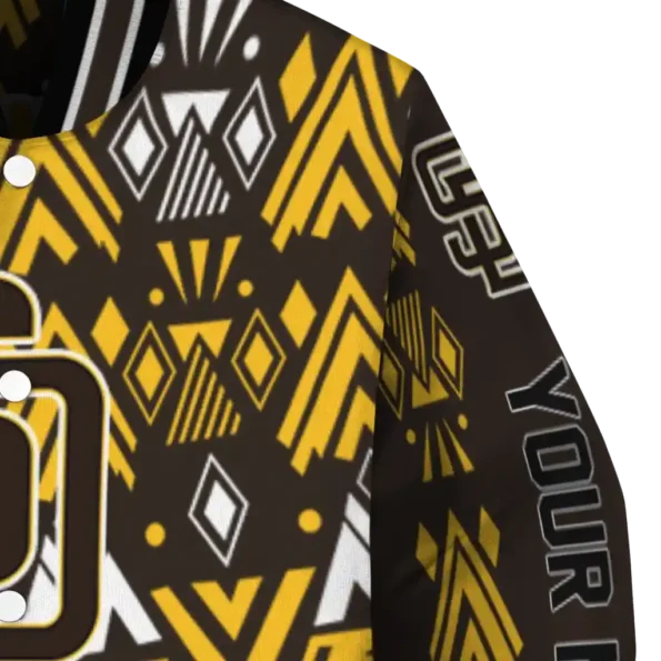 custom san diego padres pyramid shapes brown varsity jacket premium grade