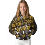 custom san diego padres pyramid shapes brown varsity jacket best selling