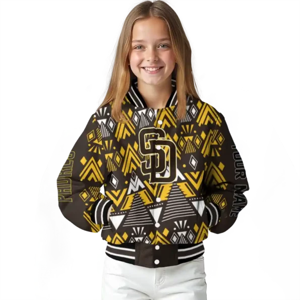 custom san diego padres pyramid shapes brown varsity jacket top rated