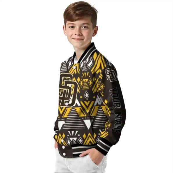 custom san diego padres pyramid shapes brown varsity jacket trendy