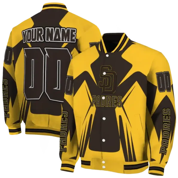 custom san diego padres spider mark brown gold crocs varsity jacket fashion forward