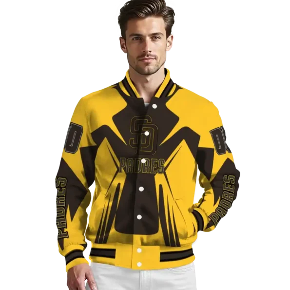 custom san diego padres spider mark brown gold crocs varsity jacket high quality