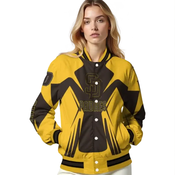 custom san diego padres spider mark brown gold crocs varsity jacket latest model