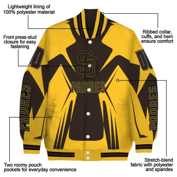 custom san diego padres spider mark brown gold crocs varsity jacket new arrival
