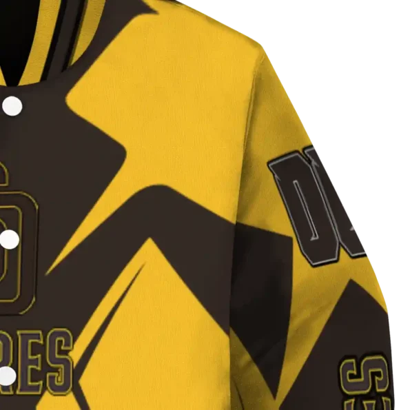 custom san diego padres spider mark brown gold crocs varsity jacket premium grade