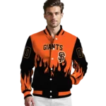 custom san francisco giants flame border orange black varsity jacket best selling
