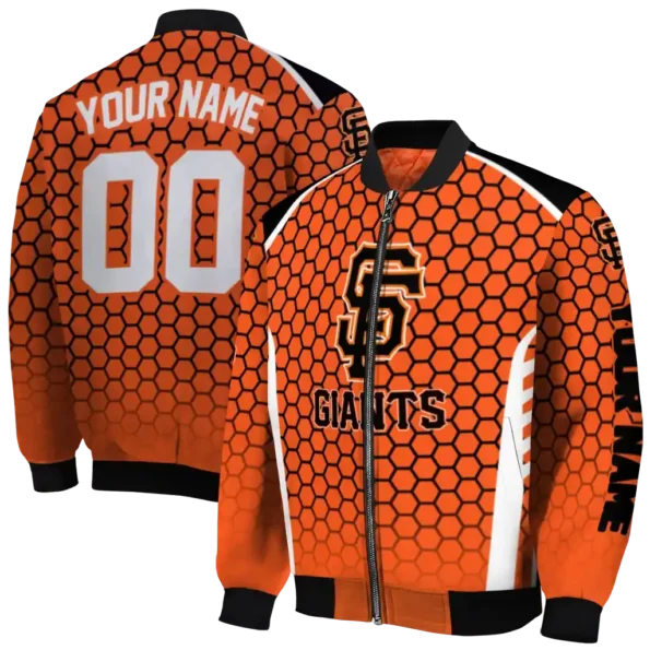 custom san francisco giants hexagon grid orange bomber jacket fashion forward