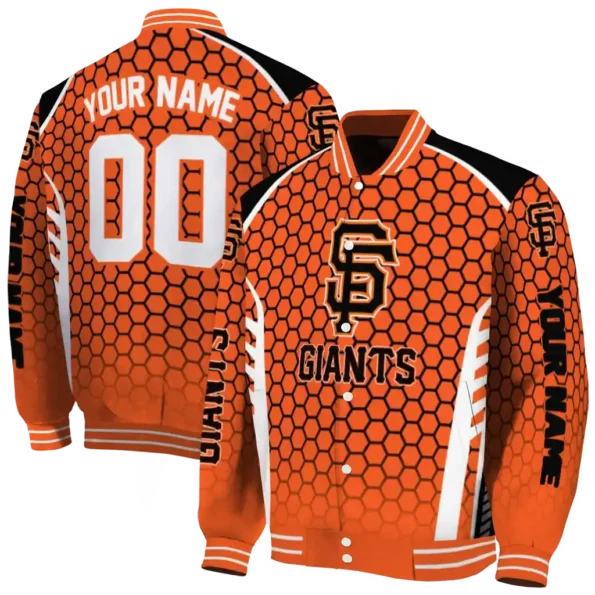 custom san francisco giants hexagon grid orange varsity jacket fashion forward