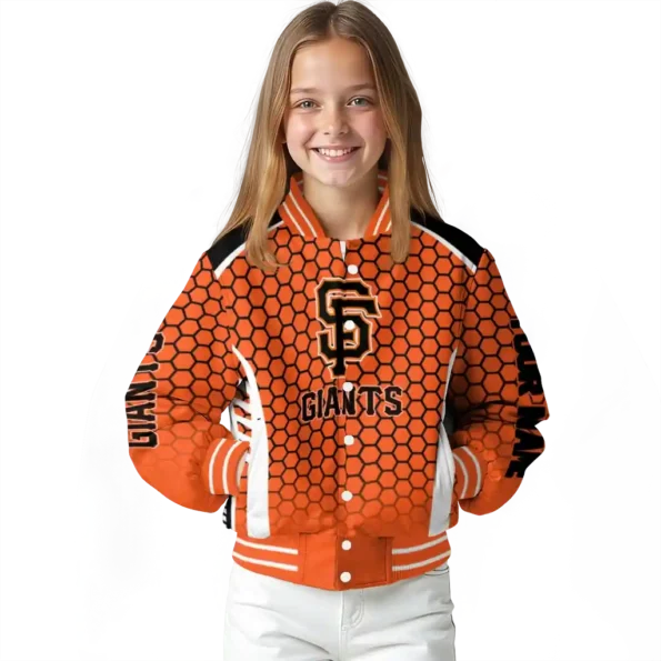 custom san francisco giants hexagon grid orange varsity jacket top rated