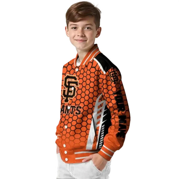 custom san francisco giants hexagon grid orange varsity jacket trendy