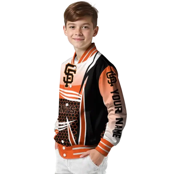 custom san francisco giants mesh effect orange black varsity jacket trendy
