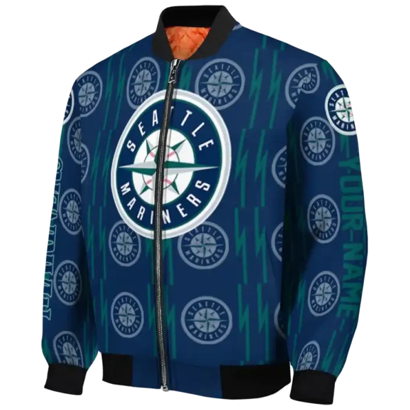 custom seattle mariners bolt stripe navy blue bomber jacket best selling